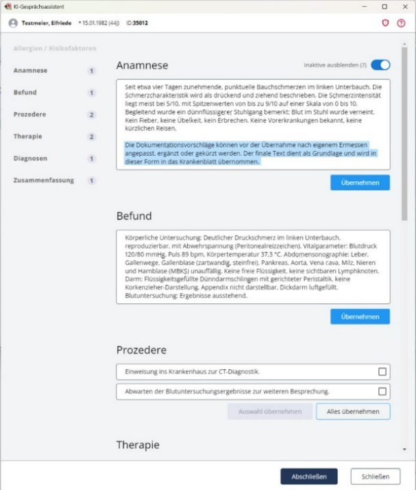 MIA Gesprächsassistent: Abbildung aus dem Informationsblatt